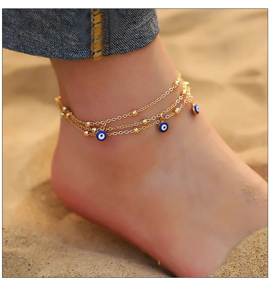 Hdcbb21f3fa7d4a6288b62aad64fabc8fW - Fashion Colorful Turkish Eyes Anklets for Women Charm Gold Color Beads Pendant barefoot sandals Anklet Foot Jewelry Accessories