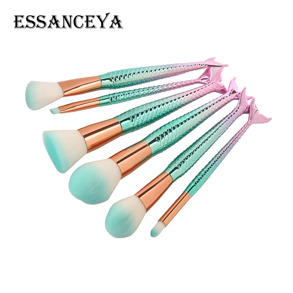 ESSANCEYA 6-15 шт Русалка макияж набор кисточек для теней подводка для глаз Румяна смешивание основа косметика макияж наборы щеток - Handle Color: 6PCS