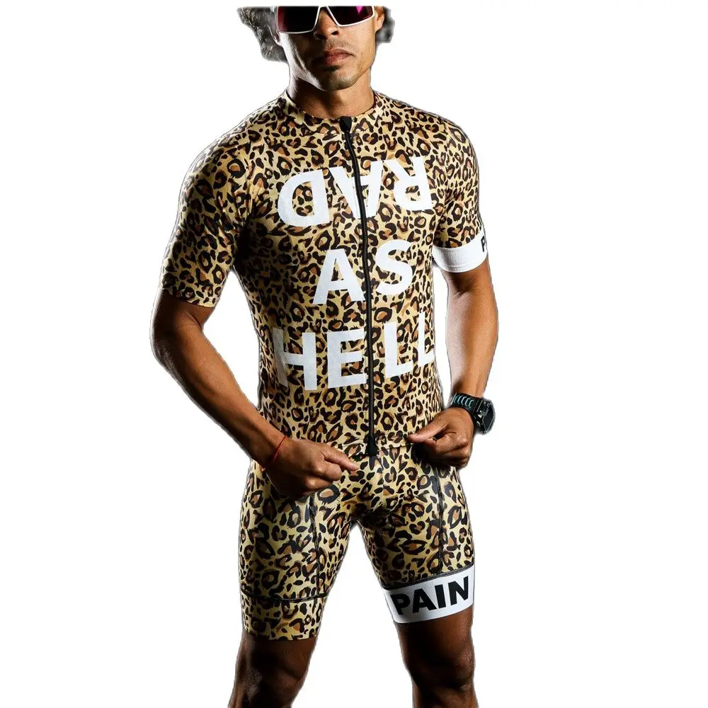 Love The Pain Leopard personalità uomo maglia da Ciclismo estiva Set pantaloncini con bretelle Mtb Road Cycling Quick dry Shirt Set Maillot Ciclismo