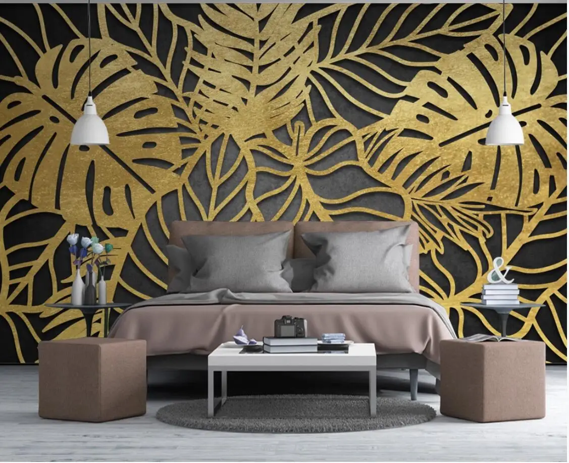 Абстрактные Золотые листья обои большие фото фрески обои рулон для спальни гостиной домашний Декор стены на заказ холст фрески