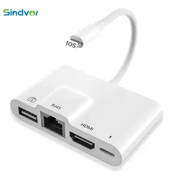 

Sindvor For Lightning to 100Mbps Ethernet Lan RJ45 1080P HDMI USB OTG Camera Adapter Hub For iPhone SE XS XR 11 8 Pro Max iPad