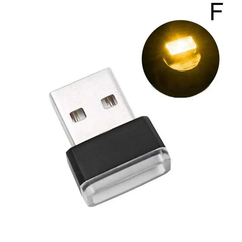 2 шт. светодиодный светильник для автомобиля, авто интерьер, USB атмосферный свет, украшение, аварийная лампа, авто USB светильник, штекер, рассеянный декор, светильник ing W1K0 - Цвет: F