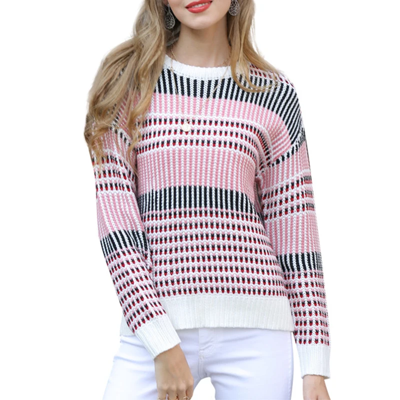 

Women Striped Sweater Ladies Long Sleeve O Neck Office Work Warm Sweater 2019 Fashion Winter Autumn Pullovers Sweater