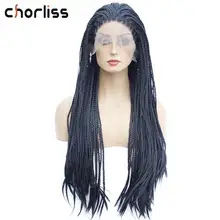 Длинные прямые натуральные черные розовые Плетеные Коробки косички парик цветной женский синтетический кружевной передний парик Chorliss Glueless термостойкий