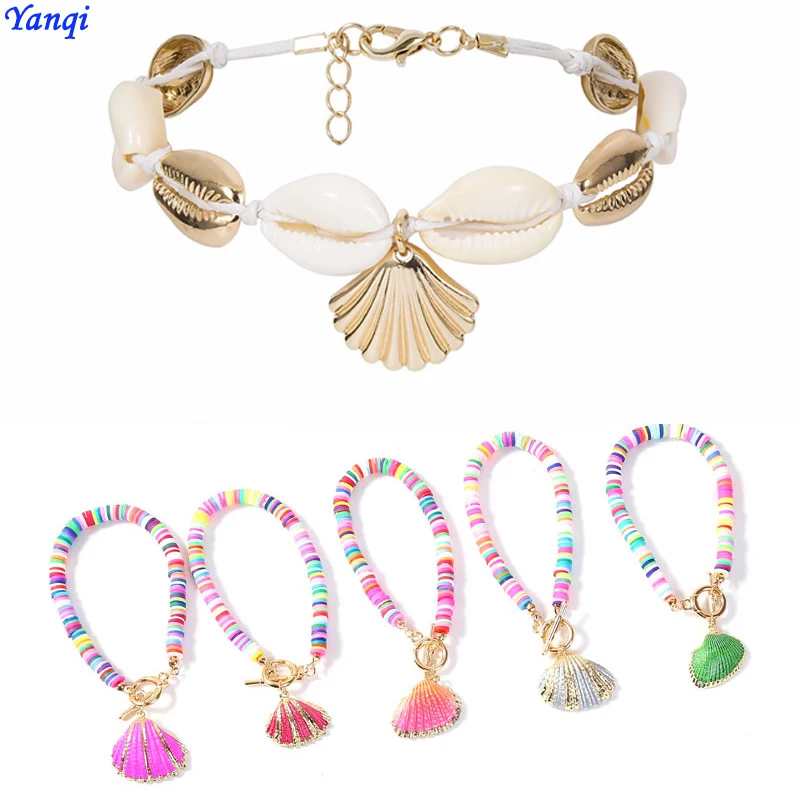 Aliexpress-pulsera de tobillo dije de concha dorada para mujer, pulseras de la amistad con cadena para el pie, joyería para mujer - AliExpress Joyería y