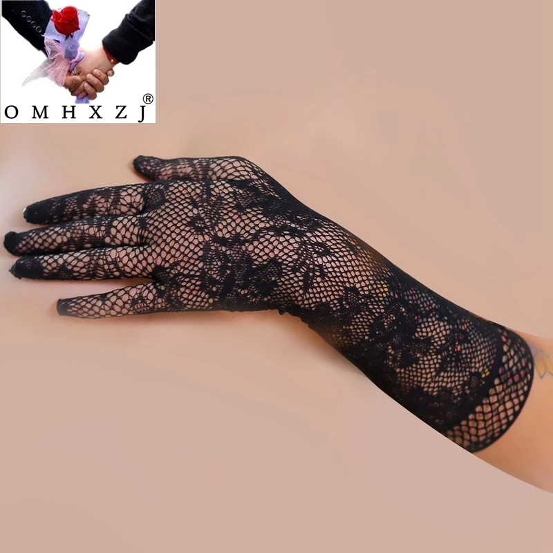 

OMHXZJ Wholesale Women Fashion Sexy Hot Tempting Party Wedding Transparent Soft Flower Rose Lace Gloves Exotic Accessories YD228