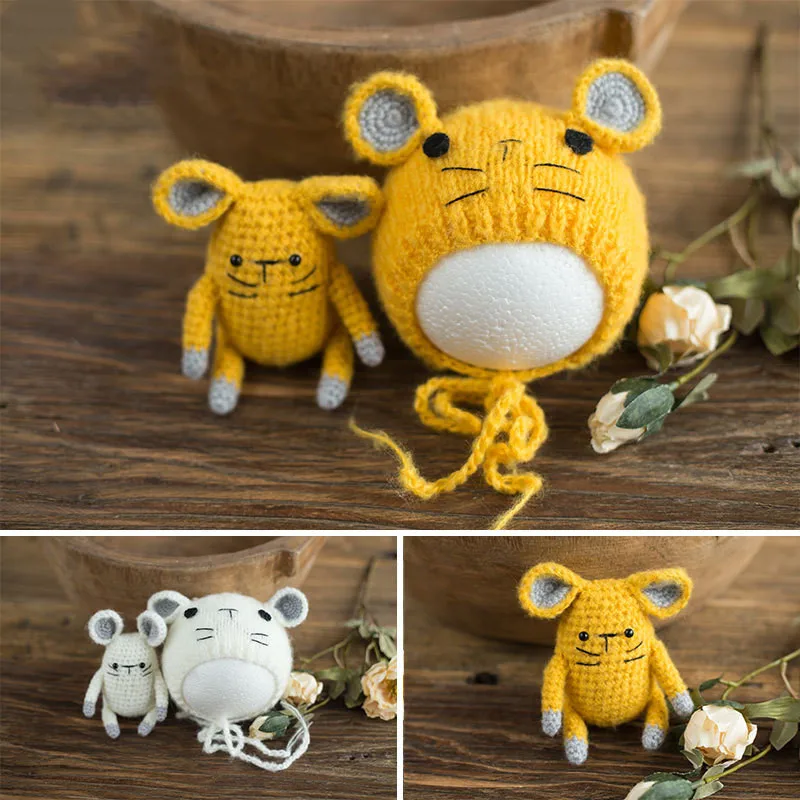 new baby hat newborn newborn photography props mouse doll hat photo studio photo prop baby photo knitted clothes