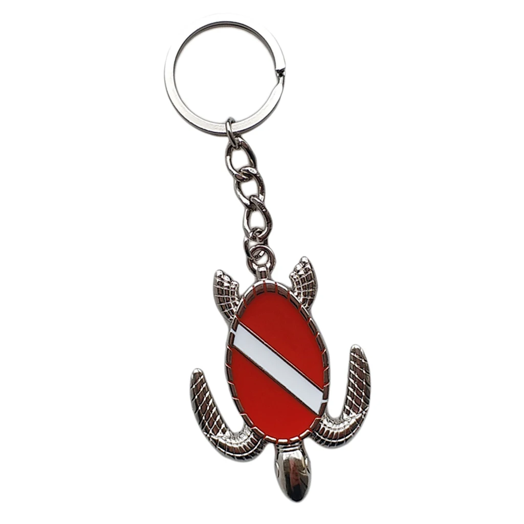 Realistic Life-like Key Chain Ocean Theme - Sea Turtle with Scuba Diving Flag - Bag Tag, Car Motorcycle Keys Holder