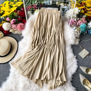 

2020 Vintage High Waist Midi Skirt Women Summer Faldas Mujer Moda Patchwork Beige/Black/White Irregular Skirts For Female New