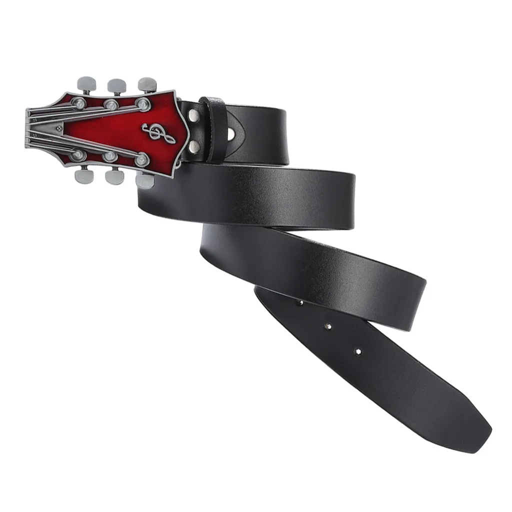 Mens Vintage Style Music Guitar Head Leather Belt Gift for Musician 3.8cm/1.5 inch wide leather belt for Business men