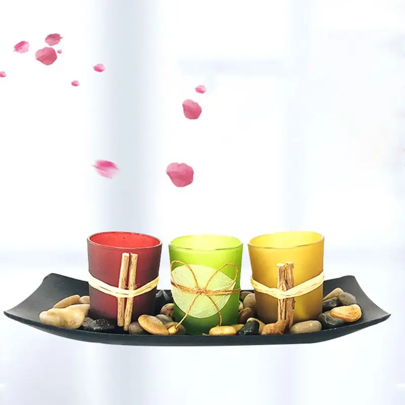 Натуральный Candlescape набор 3 декоративные подсвечники камней и лоток