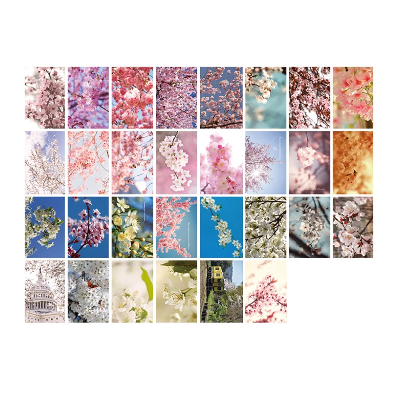

20Pack Wholesale Sakura Cherry Boxed Stickers Peach blossom sky landscape Decoration Paper Masking Scrapbooking 6*4CM