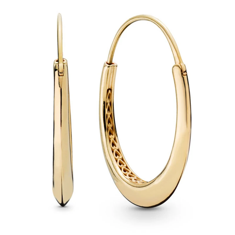 

2019 NEW 100% 925 Sterling Silver Chunky Hoop Earrings Shine Gold Drop Earrings Ear Studs Fit DIY Women Jewelry Gift wholesale