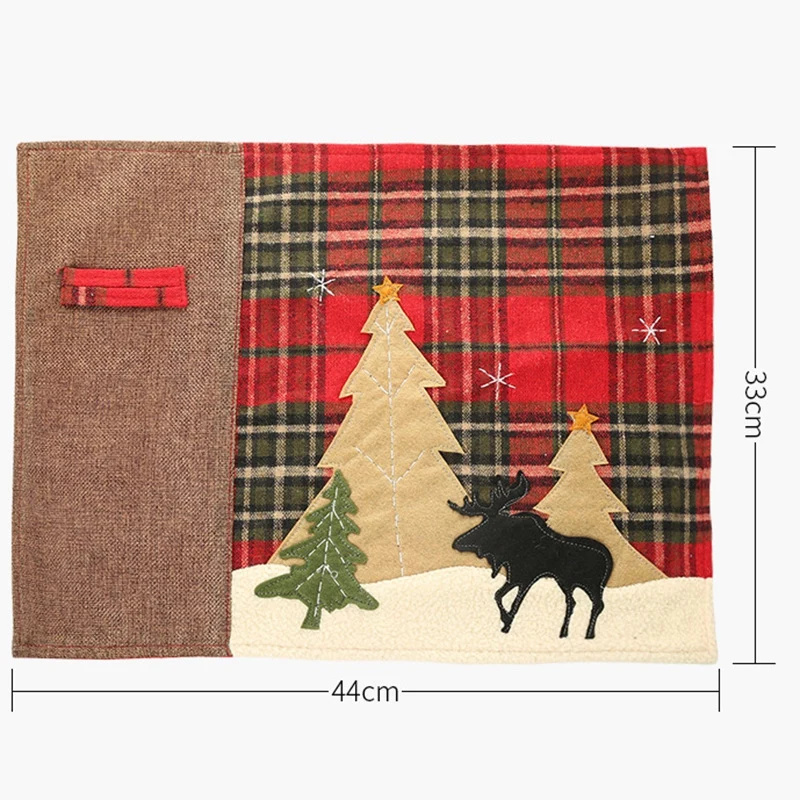 Best 4PCS Christmas Placemats Knife and Fork Table Mats Cover Christmas Dinner Decoration Christmas Insulated Table Mat Home Cra