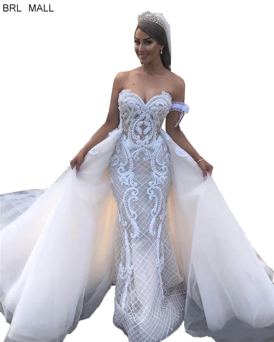 Robes de marieue великолепные жемчужные тюлевые Свадебные платья русалки со съемным шлейфом свадебное платье Vestido de novia Свадебные платья - Цвет: Белый