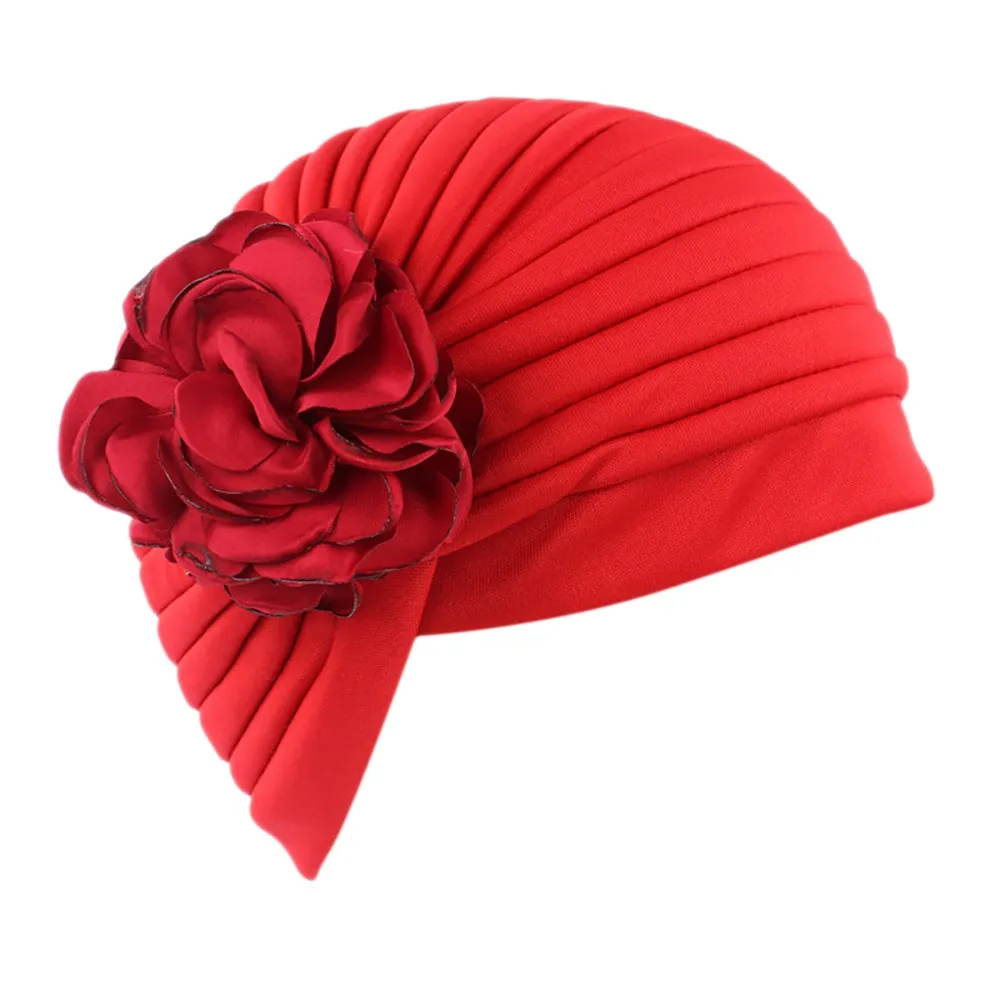 Female Soft Head Wrap Cap Messy Bun Hats Casual Women India Muslim Stretch Retro Solid Floral Turban Hat Head Scarf Wrap Cap