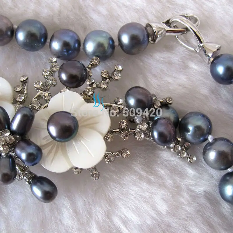 TUU70 Free 20.5" 8-9mm Peacock Freshwater Pearl Necklace Flower Pendant