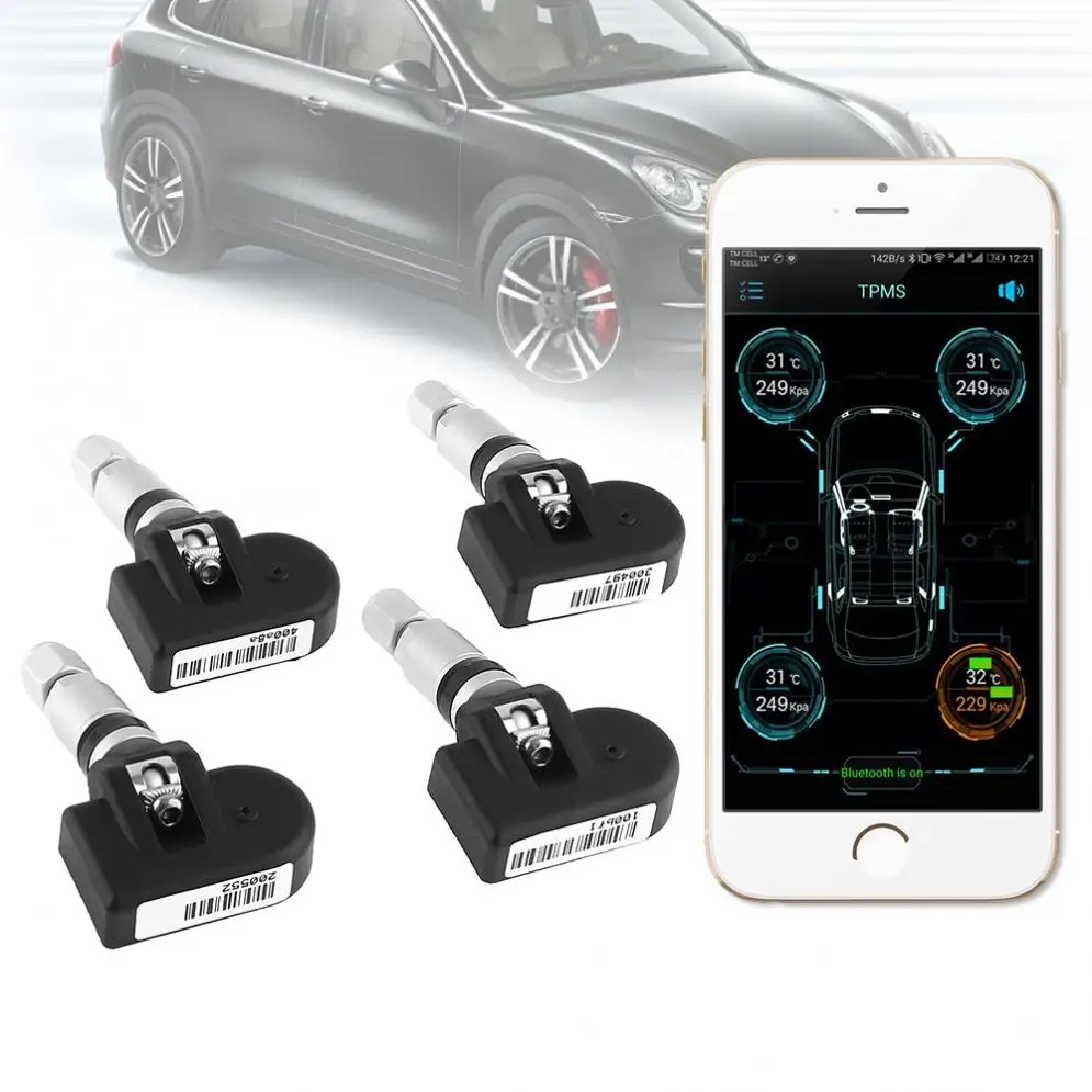 

4pcs Smart Car TPMS Bluetooth 4.0 Tyre Tire Pressure Monitoring System APP Display Internal Sensors Support Android IOS New