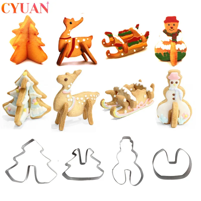 

8pcs Christmas Cookie Cutter Set 3D Christmas Tree Snowman Deer Fondant Biscuit Cutters Cake Mold Decorating Tools Xmas Party