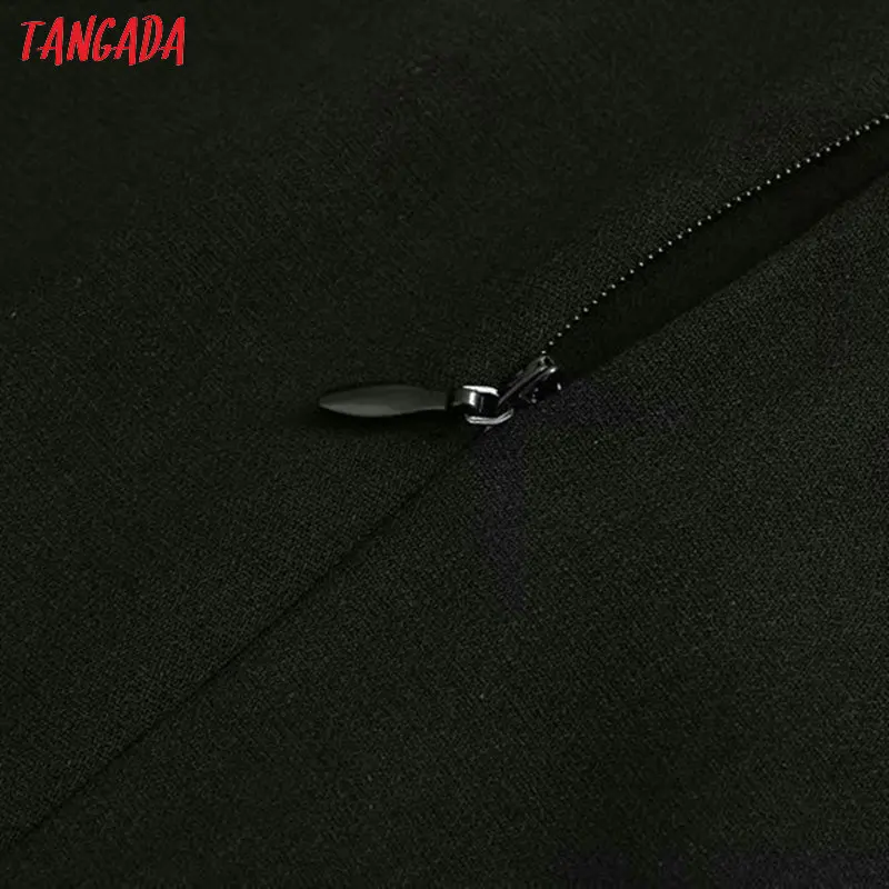 Tangada, женское элегантное черное платье миди, с молнией сзади, с высоким воротом, с длинным рукавом, винтажный стиль, для офиса, для леди, для работы, платье, vestidos 4M135