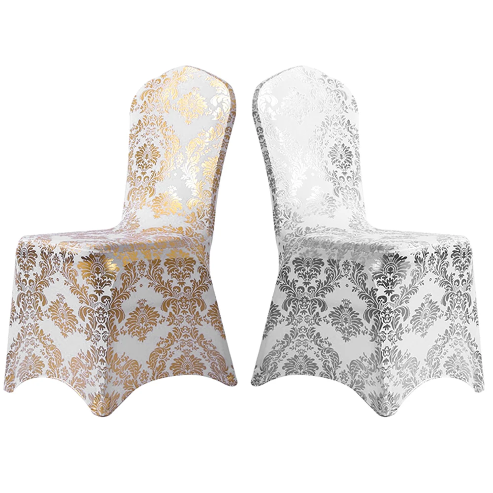 

Universal Spandex Chair Cover Gold Silver Printed Chiarcase Wedding Party Decoration Stretch Chaircover For Hotel Banquet Sturdy
