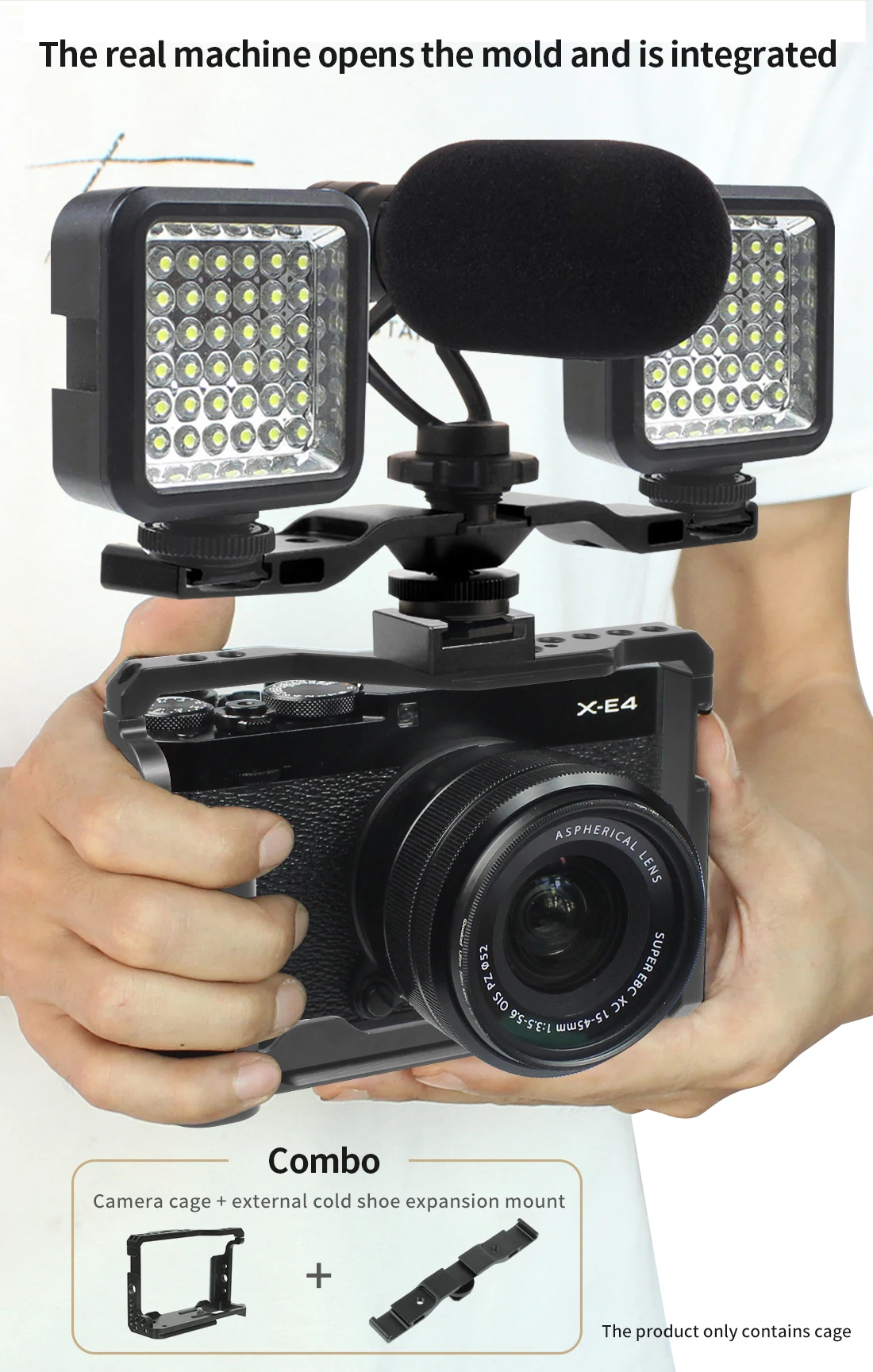 Aluminium-Kamerakäfig für Fuji X-E4 XE4 Passgenauer Rahmengriff mit Cold Shoe Arri-Halterung Handgriff Armband Licht- und Monitorhalter – Detail 3