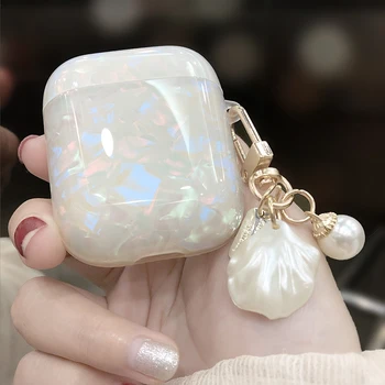 

Glitter silicone case for Apple Airpods Pro 1 2 case protective cover Bluetooth Wireless Earphone Case with Pearl shell pendant