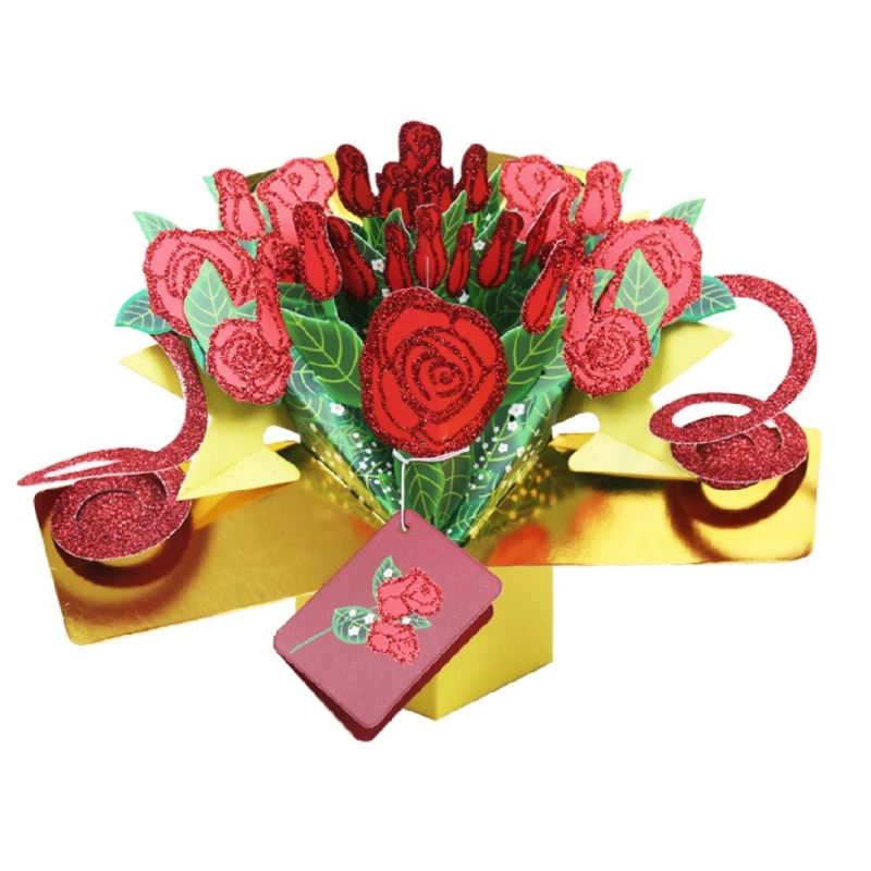  3D Pop Up Card Rose Flower Greeting Cards Handmade Birthday Wedding Invitation - 4.00026E+12