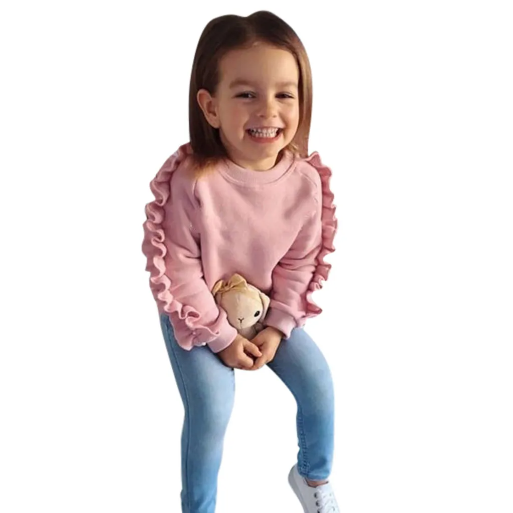 pink LOOZYKIT комплект из 2 предметов, детская одежда для маленьких девочек комплект с оборками для маленьких девочек; розовые кофточки; джинсовые штаны зима-осень зимний комплект одежды для детей - Цвет: pink