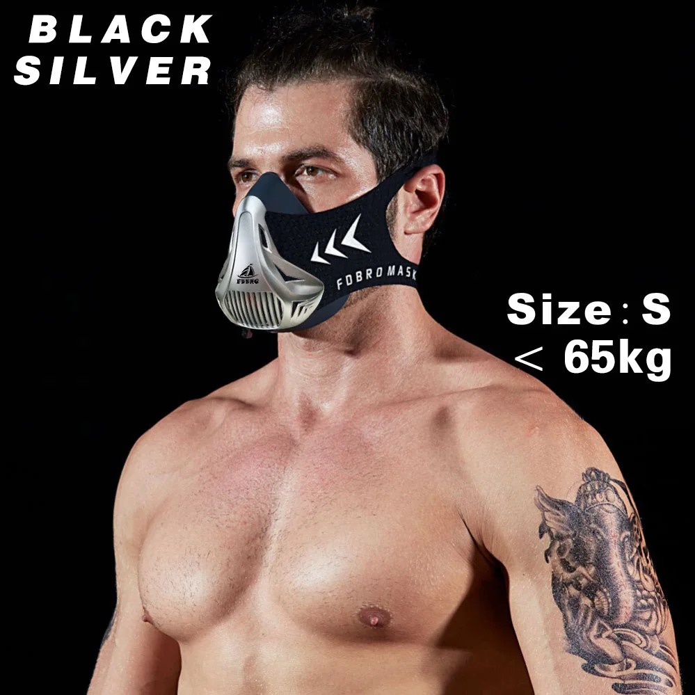 FDBRO Кардиотренировка Спорт Фитнес маска высота тренировки упражнения Велоспорт бег велосипед сопротивление высоты спортивная маска 2,0 - Цвет: black silver S