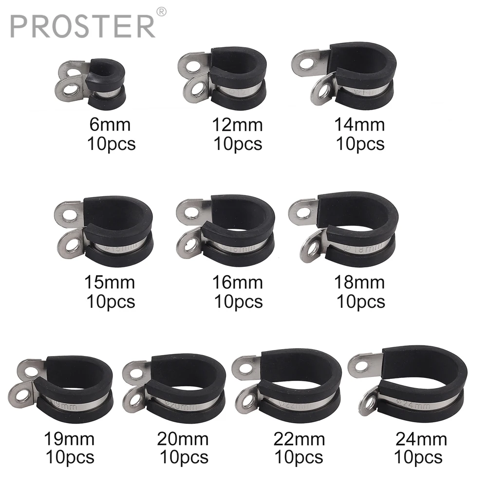 Proster 100 шт. для резиновой облицовки из нержавеющей стали P-clip 6-24 мм кабельный