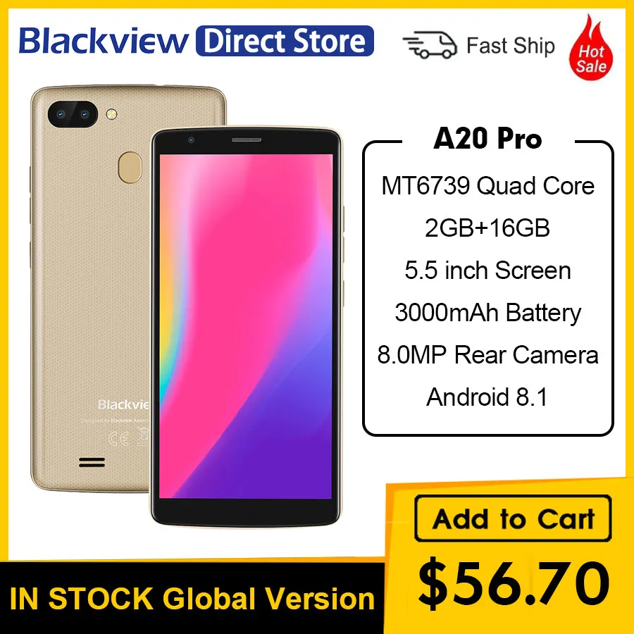 Blackview A20 pro смартфоны 18:9 5 дюймов Android 8 1 задний отпечаток пальца ID 2 Гб RAM 16 ROM 4G