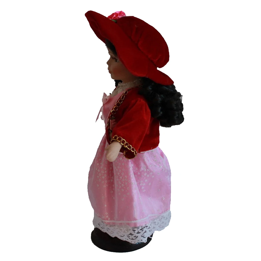 Victorian Porcelain Doll 12 inch Standing With Lace Trimming Pink Gown, Jacket, Handbag and Matching Hat
