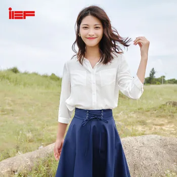

IEF Autumn Women Elegant Solid Blouse Fashion Office Lady Slim Fit Turn-down Collar Half Sleeve Shirt Tops 0601N-D8555-7-