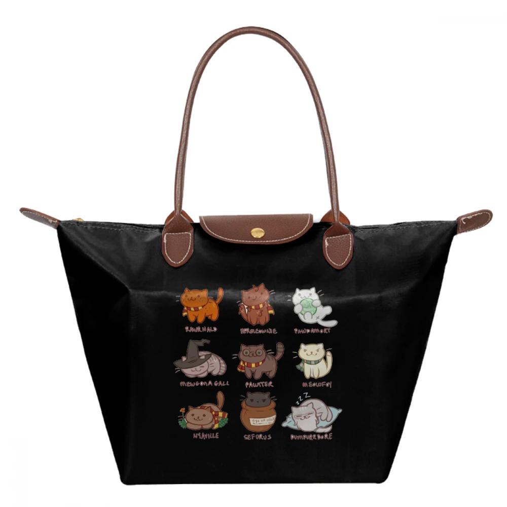 

Neko Atsume Handbag Hairy Pawtter Top-handle Bags Womens University Women Tote Bag Nylon Print Large High quality hobo Handbags