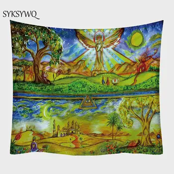 

evil eye angle wall cloth muurdoek tapestry trippy castle scenery fabric wall hanging art