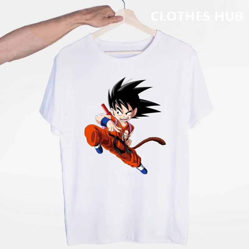 Dragon Ball Z футболка Goku футболка с короткими рукавами и круглым вырезом летние Саян Вегета Harajuku брендовая одежда - Цвет: Слоновая кость