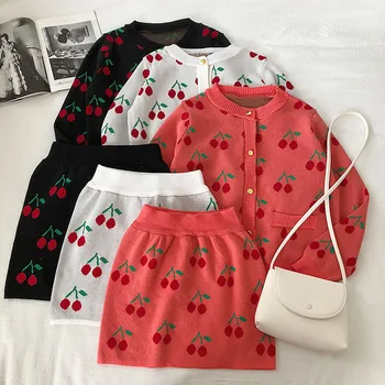 

HELIAR Two Pieces Outfits Women Knitted Sweater and Skirts Two Pieces Sets Skirts And Fruit-Partterned Tops 2020 Summer