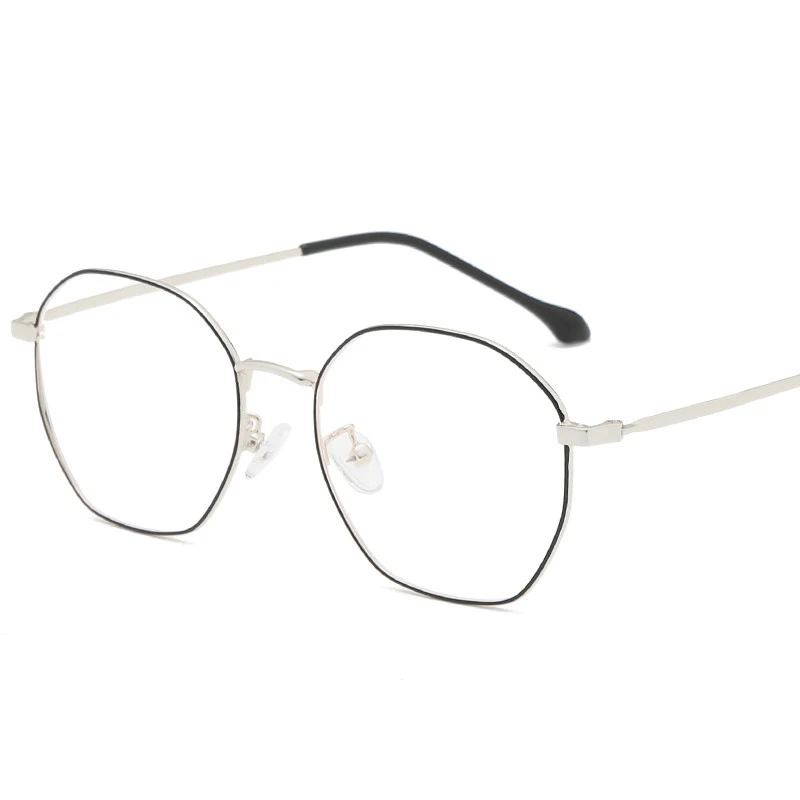 New metal anti-blue glasses retro polygon literary glasses frame men and women decorative simple flat mirror