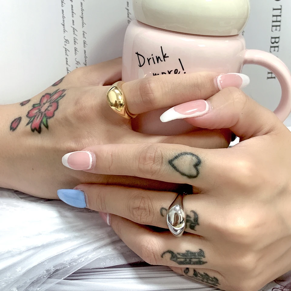 New 18 K Stainless Steel Chubby Rings For Women Simplicity Water Drop Gold Color Chain Ring Wedding Party Rings Jewelry Gift