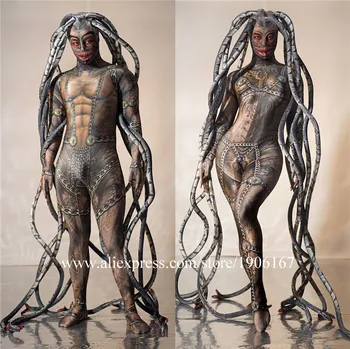 

Halloween event print alien snake Medusa stage performance clothes Siamese trousers cosplay dance suit ballroom costume
