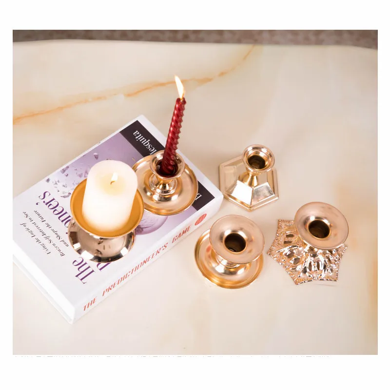 Candle Holder Gold Iron Candlestick Tray European Romantic Candle Stand Home Festival Wedding Christmas Decor