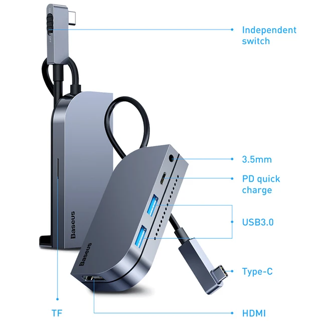 Baseus-Adaptador USB tipo C A Multi USB 3,0, HDMI, para MacBook Pro, Huawei Mate 40, USB-C Baseus-Adaptador USB tipo C A Multi USB 3,0, HDMI, para MacBook Pro, Huawei Mate 40, USB-C