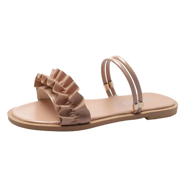 

Women's Slippers Ruffles Round Toe Casual Fashion Flat Heels All-match Beach 35-40