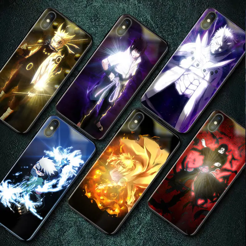 Yagoo умный светодиодный светящийся Sasuke Narut чехол для телефона для iPhone X XS XR MAX 6 6S 7 8 Plus чехол s задняя крышка Funda роскошный силиконовый