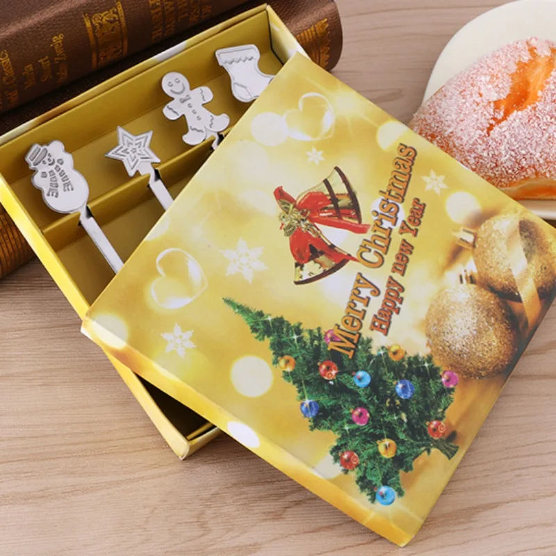 4 шт./компл. в рождественском стиле для маленьких Еда дозирования ложка для Нержавеющая сталь обучение ложки для бутылки из-под молока, столовые приборы