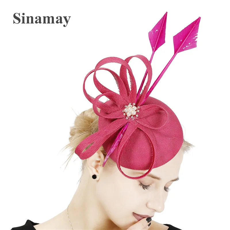 

New Design Imitation Sinamay Feather Fascinator Hat Formal Dress Ocassion Millinery Hat Flash Chapeau Cap High Quality Elegant