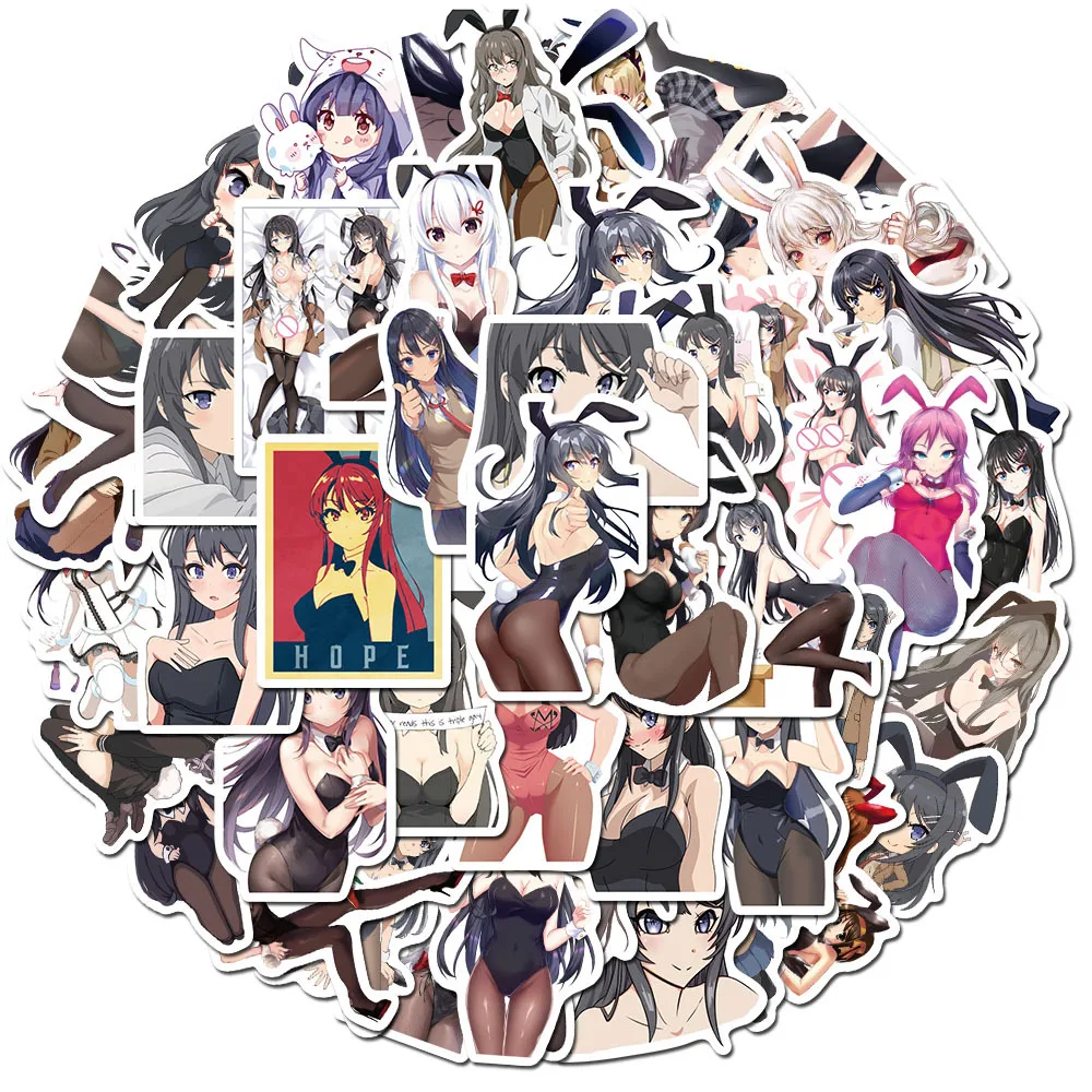 

50PCS Japan Anime Sexy Cartoon Bunny Girl Stickers for Snowboard Laptop Luggage Fridge DIY Styling Vinyl Home Decor Sticker Toys
