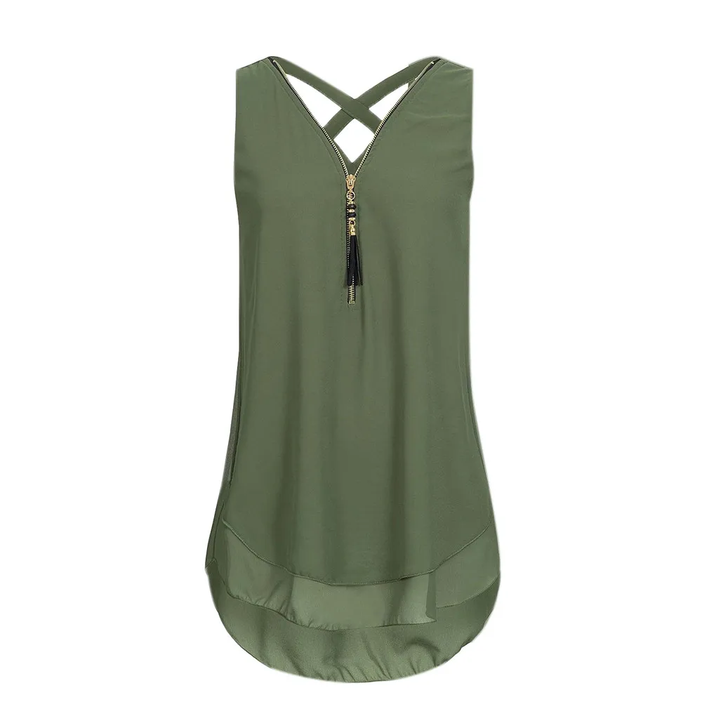 Sleeveless Zipper Fashion Tank Top