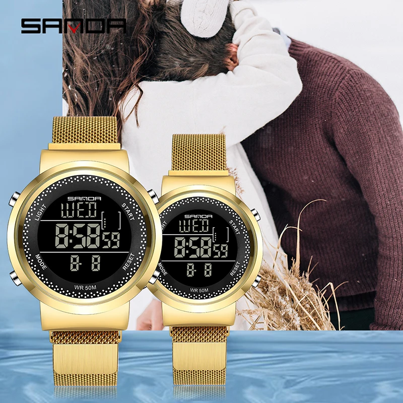 

SANDA 2019 Lover Watches Men Women Fashion Couple Dress Digital Watches Sport Male Clock Waterproof Gold Watch Relogio Masculino